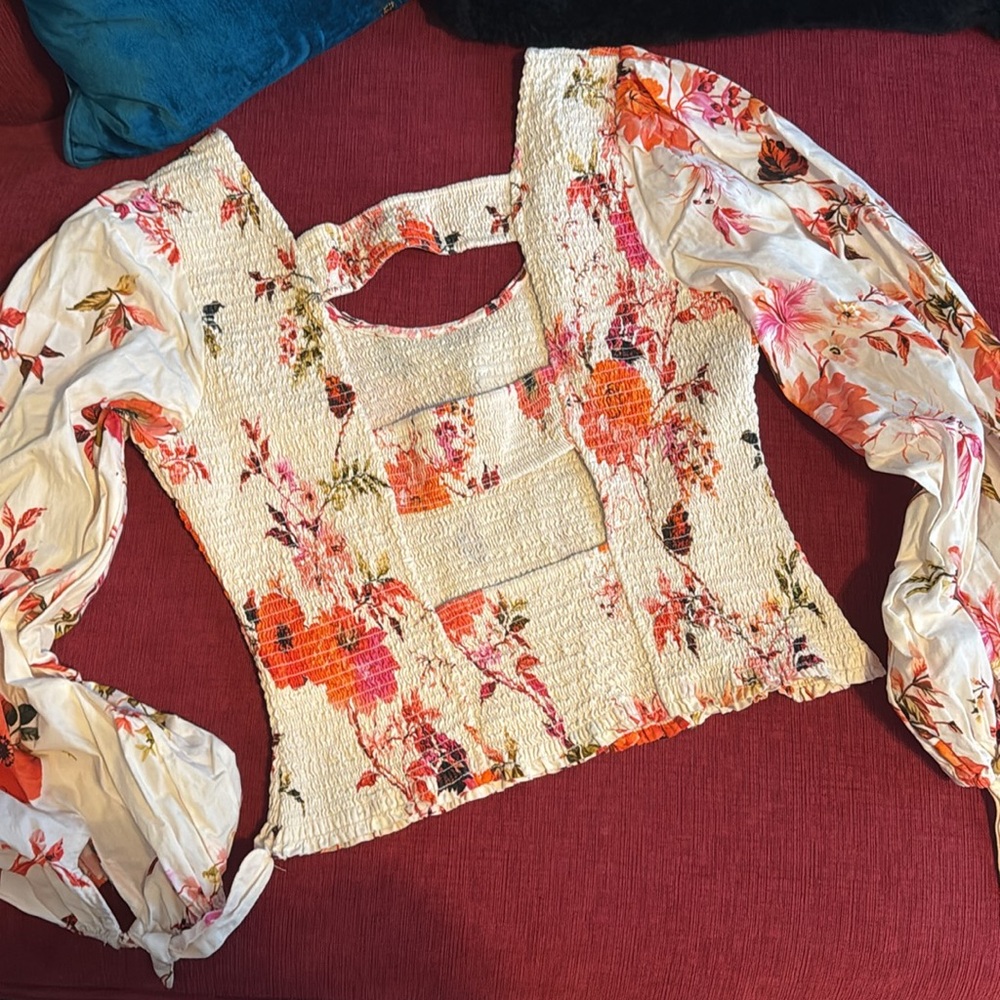 Floral Smocked Top with Puff Sleeves